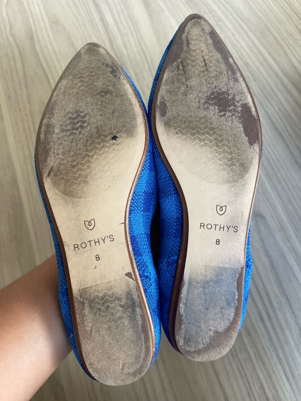 Rothy's Blue Knit Slip-On Flats with Green Insole - Picture 8 of 12
